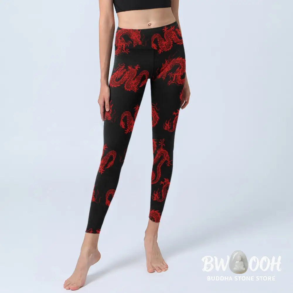 BWOOOH printed yoga leggings - Red Dragon Pattern Gym Leggings Women&
