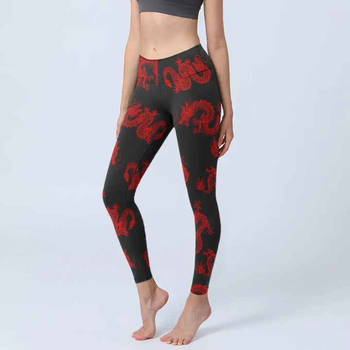 BWOOOH printed yoga leggings - Red Dragon Pattern Gym Leggings Women&