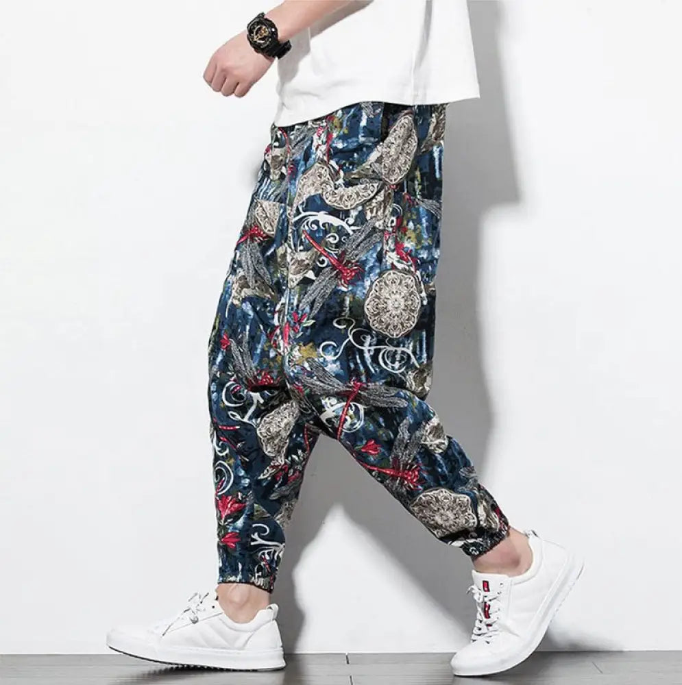 BWOOOH printed harem pants - Red Dragonfly Dandelion Print Cotton Men