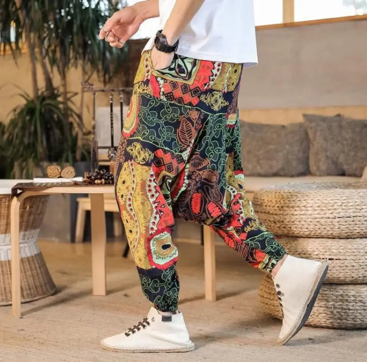 BWOOOH printed harem pants - Red Gold Casual Leaves Print Cotton Men&