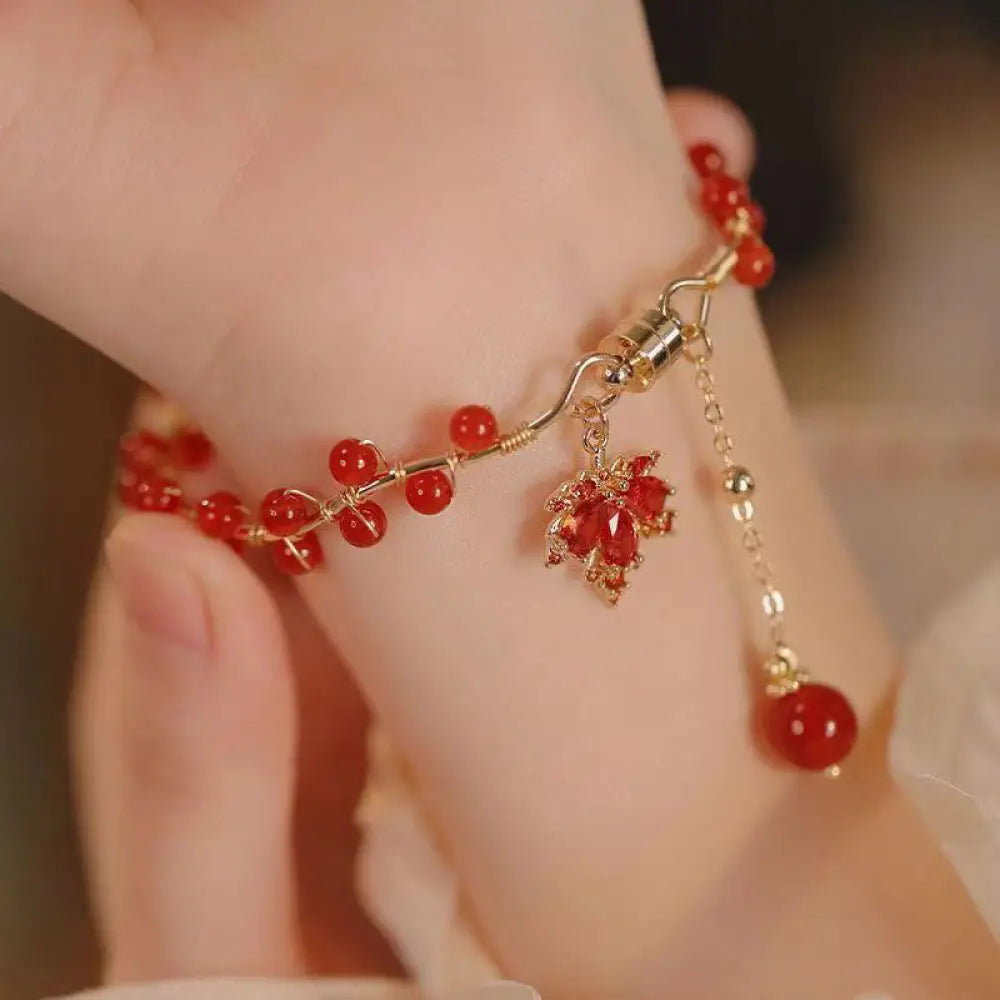 BWOOOH Red Maple Leaf Luck Charm Bracelet - Maple Leaf - Bracelet
