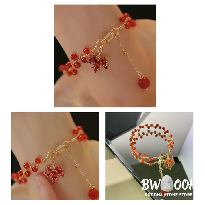 BWOOOH Red Maple Leaf Luck Charm Bracelet - Maple Leaf - Bracelet