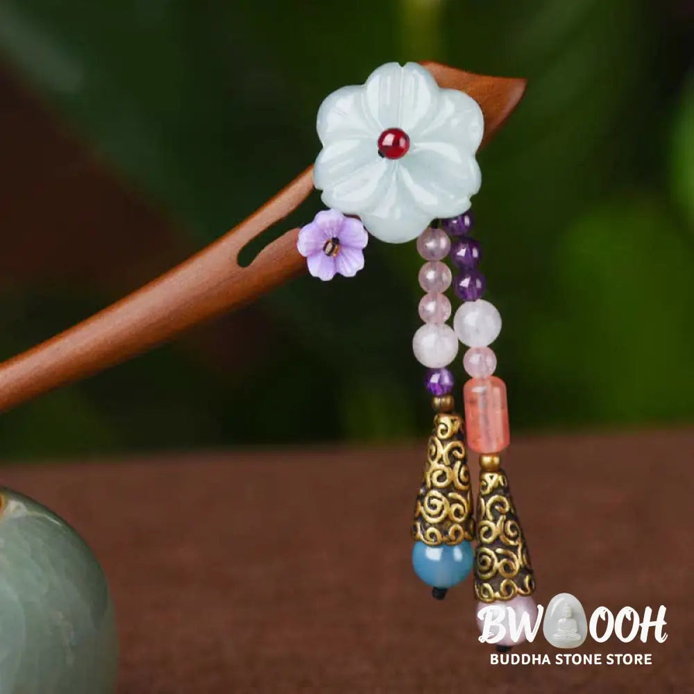 Buddha Stones Red Sandalwood Amethyst Aventurine Protection Hairpin Decoration - Red Sandalwood (Protection ♥ Calm)
