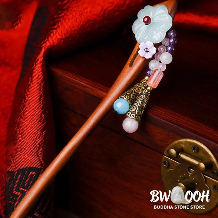 Buddha Stones Red Sandalwood Amethyst Aventurine Protection Hairpin Decoration - Red Sandalwood (Protection ♥ Calm)