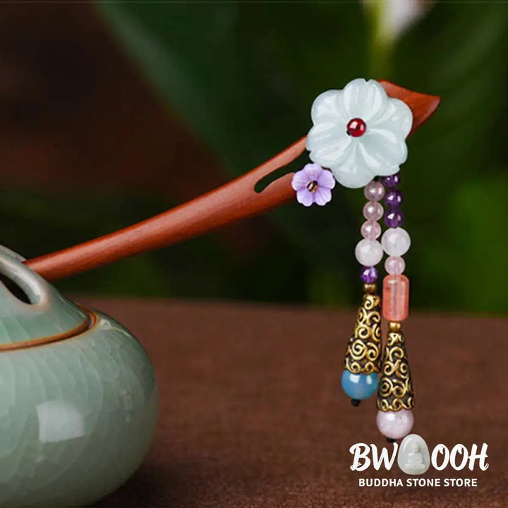 Buddha Stones Red Sandalwood Amethyst Aventurine Protection Hairpin Decoration - Red Sandalwood (Protection ♥ Calm)