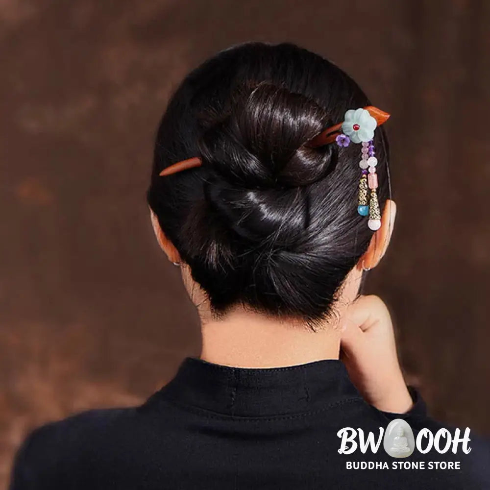 Buddha Stones Red Sandalwood Amethyst Aventurine Protection Hairpin Decoration - Red Sandalwood (Protection ♥ Calm)