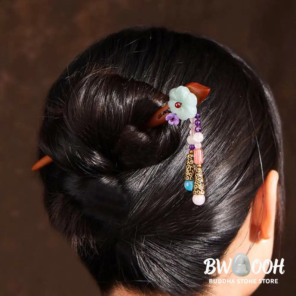 Buddha Stones Red Sandalwood Amethyst Aventurine Protection Hairpin Decoration - Red Sandalwood (Protection ♥ Calm)
