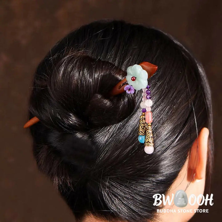 Buddha Stones Red Sandalwood Amethyst Aventurine Protection Hairpin Decoration - Red Sandalwood (Protection ♥ Calm)