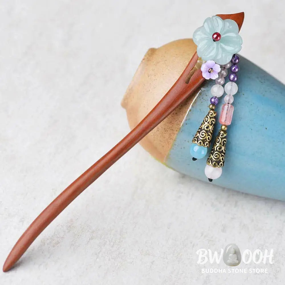 Buddha Stones Red Sandalwood Amethyst Aventurine Protection Hairpin Decoration - Red Sandalwood (Protection ♥ Calm)