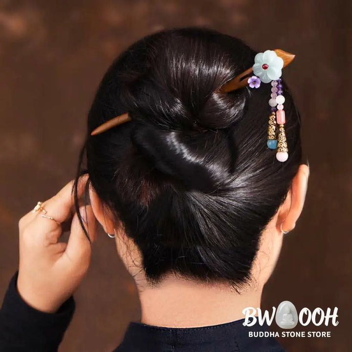 Buddha Stones Red Sandalwood Amethyst Aventurine Protection Hairpin Decoration - Red Sandalwood (Protection ♥ Calm)