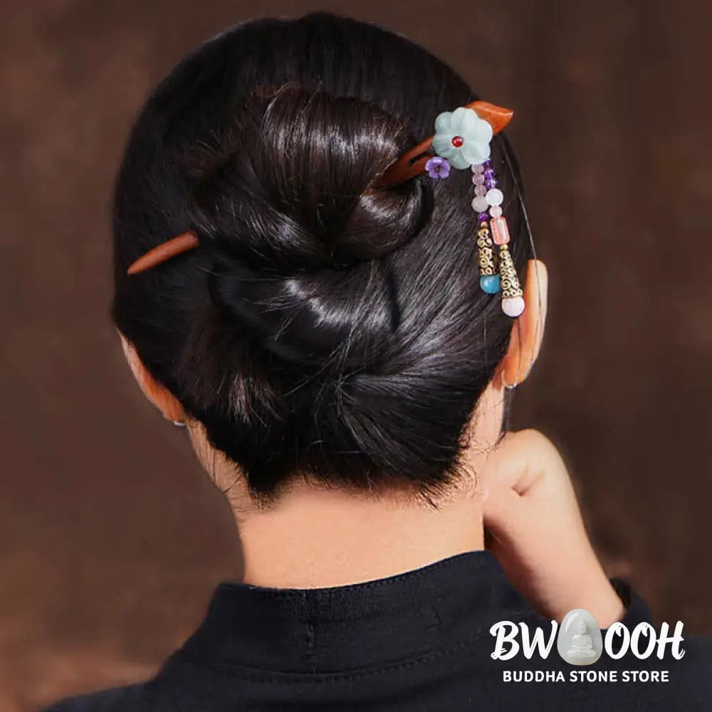 Buddha Stones Red Sandalwood Amethyst Aventurine Protection Hairpin Decoration - Red Sandalwood (Protection ♥ Calm)