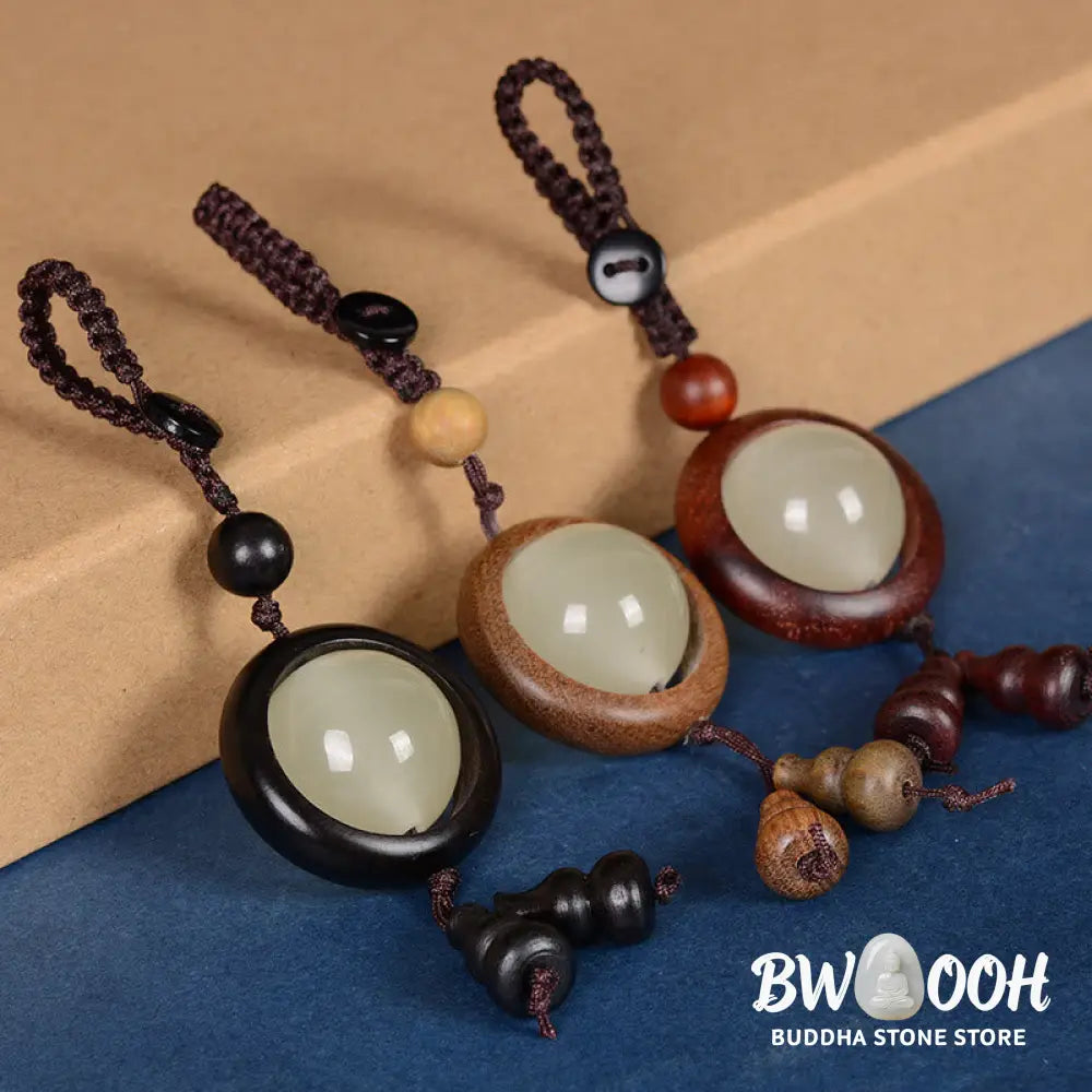 Buddha Stones Red Sandalwood Ebony Wood Green Sandalwood Luminous Lucky Bead Gourd Peace Key Chain - Key Chain