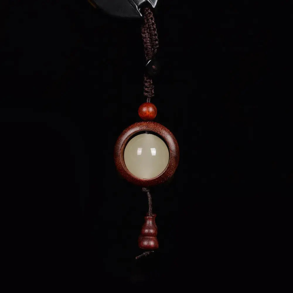 Buddha Stones Red Sandalwood Ebony Wood Green Sandalwood Luminous Lucky Bead Gourd Peace Key Chain - Red Sandalwood