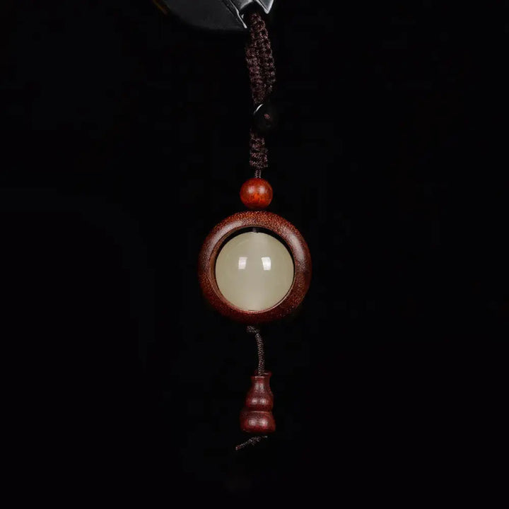 Buddha Stones Red Sandalwood Ebony Wood Green Sandalwood Luminous Lucky Bead Gourd Peace Key Chain - Red Sandalwood