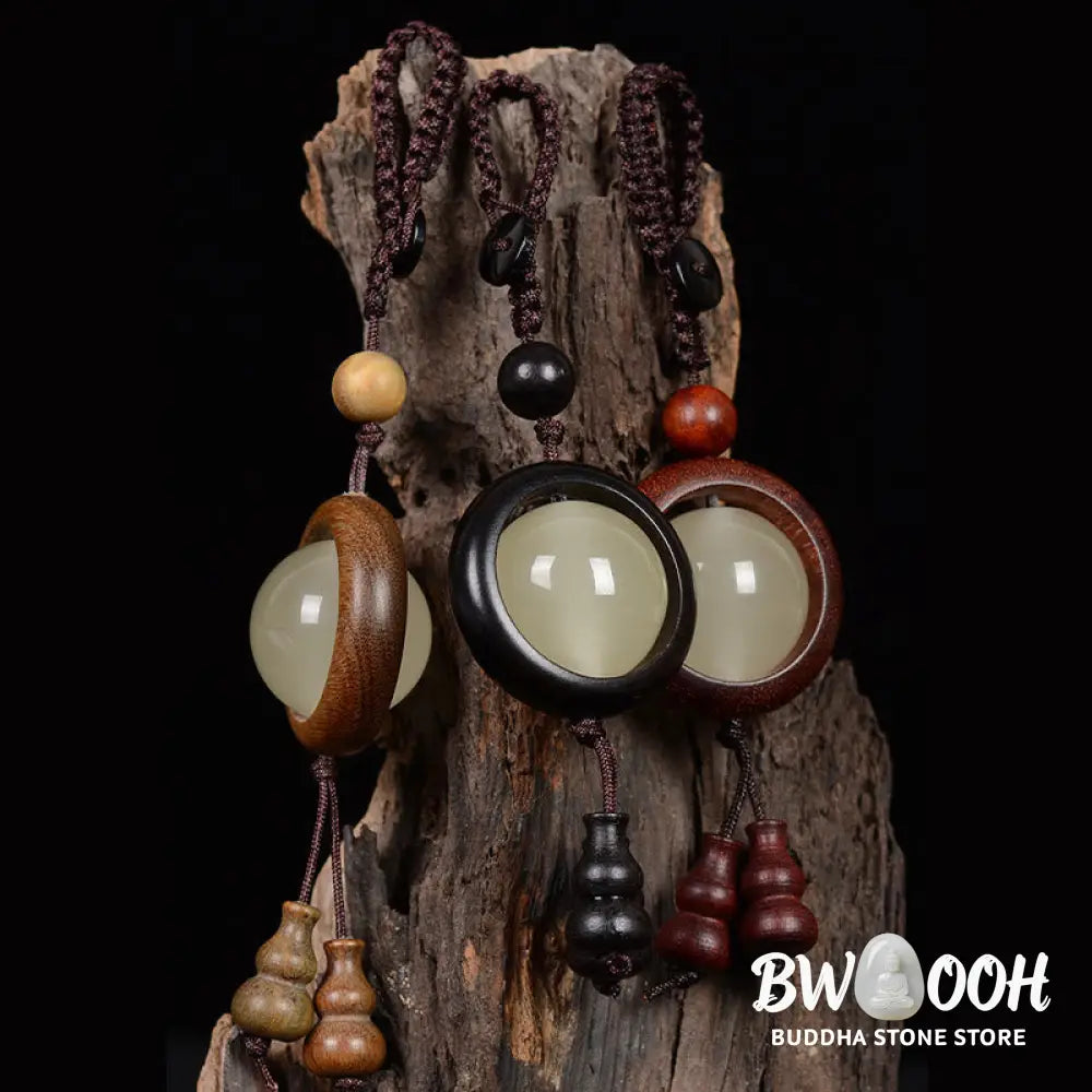 Buddha Stones Red Sandalwood Ebony Wood Green Sandalwood Luminous Lucky Bead Gourd Peace Key Chain - Key Chain