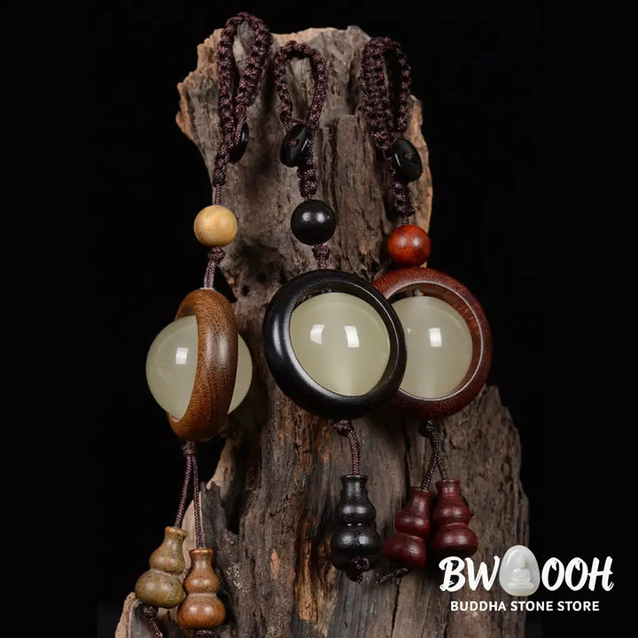 Buddha Stones Red Sandalwood Ebony Wood Green Sandalwood Luminous Lucky Bead Gourd Peace Key Chain - Key Chain