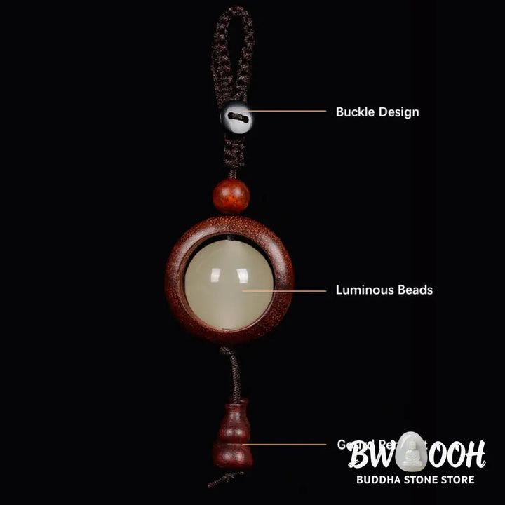 Buddha Stones Red Sandalwood Ebony Wood Green Sandalwood Luminous Lucky Bead Gourd Peace Key Chain - Key Chain