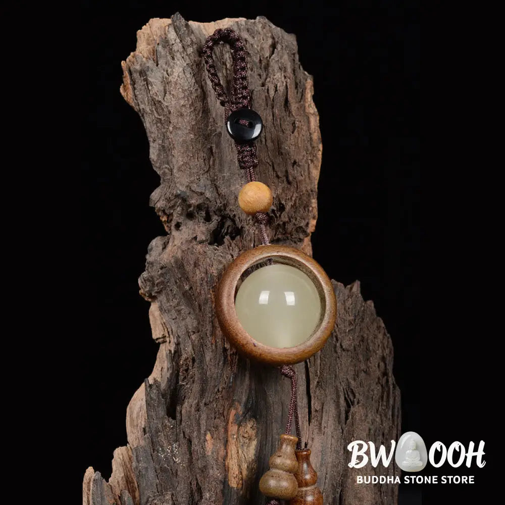 Buddha Stones Red Sandalwood Ebony Wood Green Sandalwood Luminous Lucky Bead Gourd Peace Key Chain - Key Chain