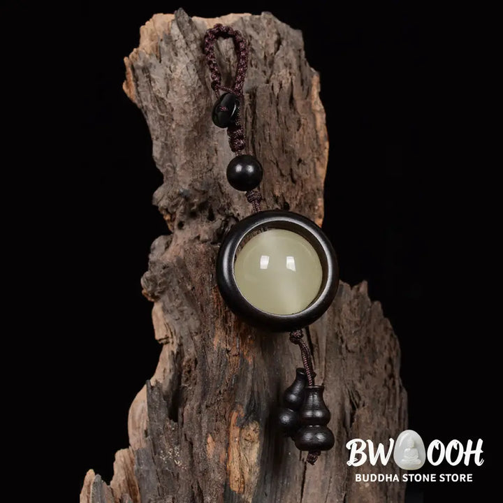 Buddha Stones Red Sandalwood Ebony Wood Green Sandalwood Luminous Lucky Bead Gourd Peace Key Chain - Key Chain