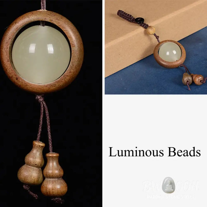 Buddha Stones Red Sandalwood Ebony Wood Green Sandalwood Luminous Lucky Bead Gourd Peace Key Chain - Key Chain