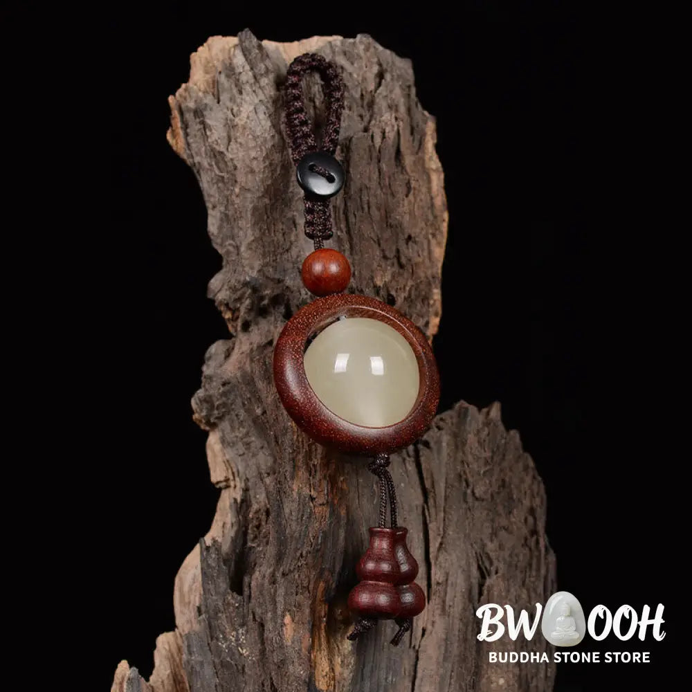 Buddha Stones Red Sandalwood Ebony Wood Green Sandalwood Luminous Lucky Bead Gourd Peace Key Chain - Key Chain