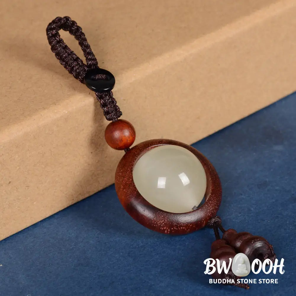 Buddha Stones Red Sandalwood Ebony Wood Green Sandalwood Luminous Lucky Bead Gourd Peace Key Chain - Key Chain