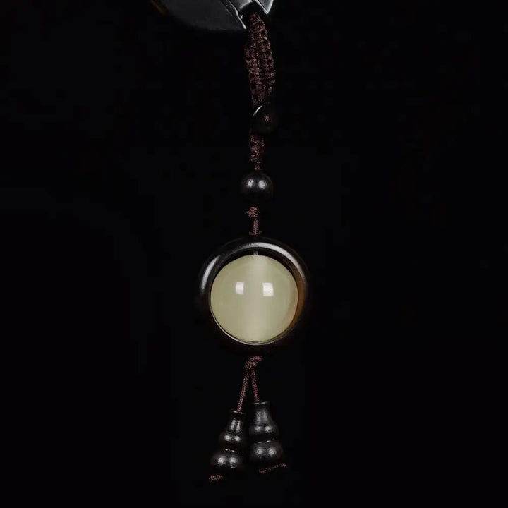 Buddha Stones Red Sandalwood Ebony Wood Green Sandalwood Luminous Lucky Bead Gourd Peace Key Chain - Ebony
