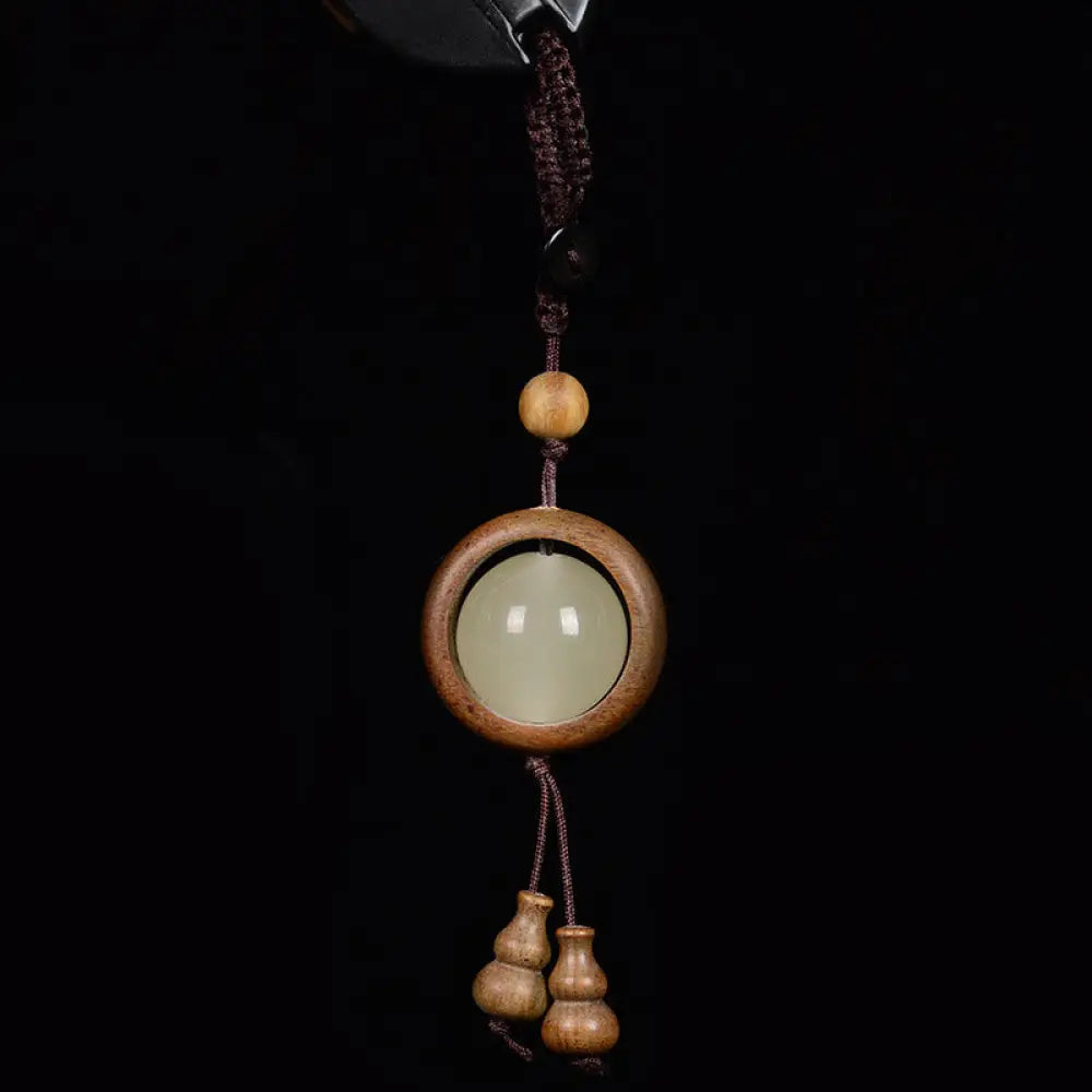 Buddha Stones Red Sandalwood Ebony Wood Green Sandalwood Luminous Lucky Bead Gourd Peace Key Chain - Green