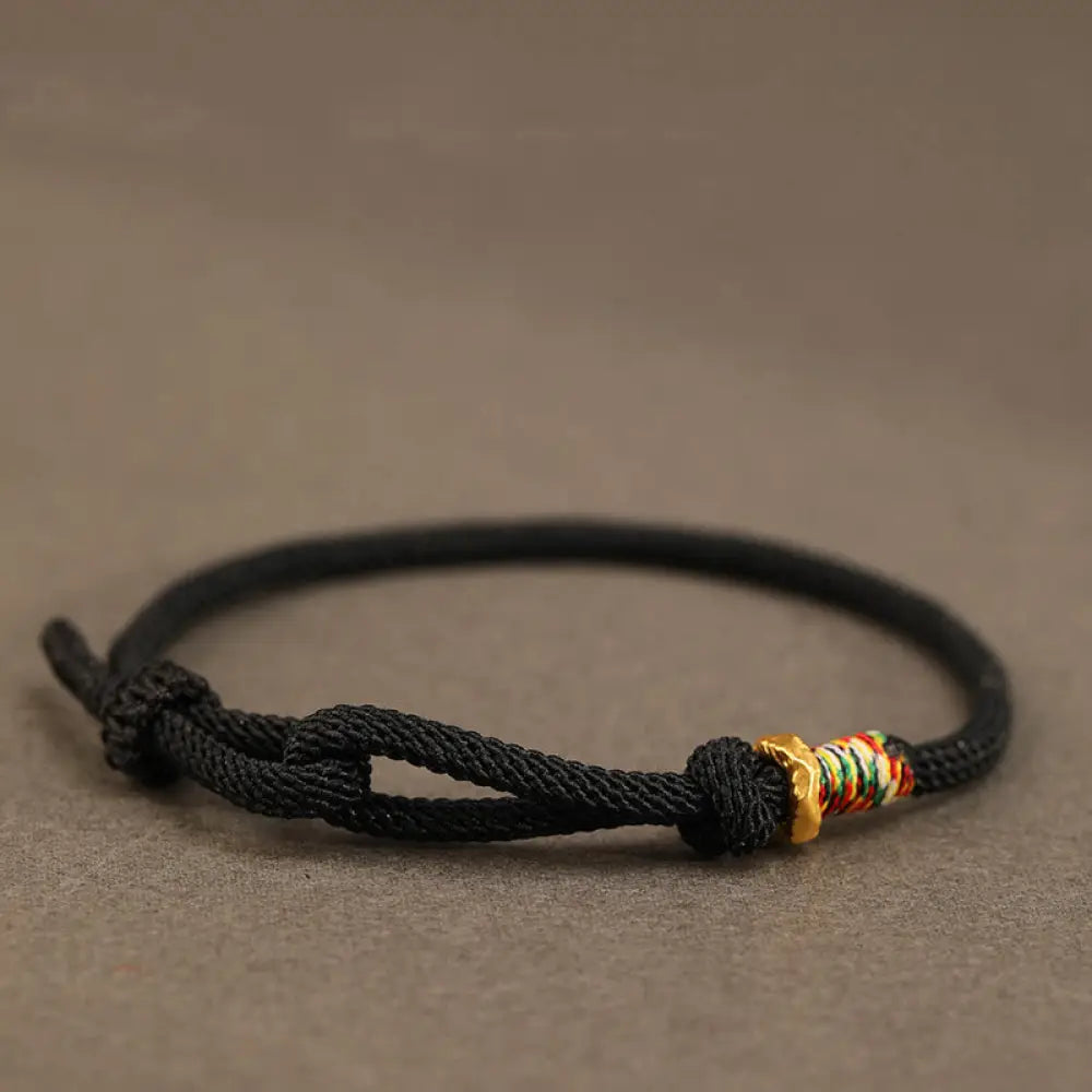 Buddha Stones Red String 925 Sterling Silver 999 Sterling Silver Coin Luck Bracelet - BWOOOH - Black String / 999