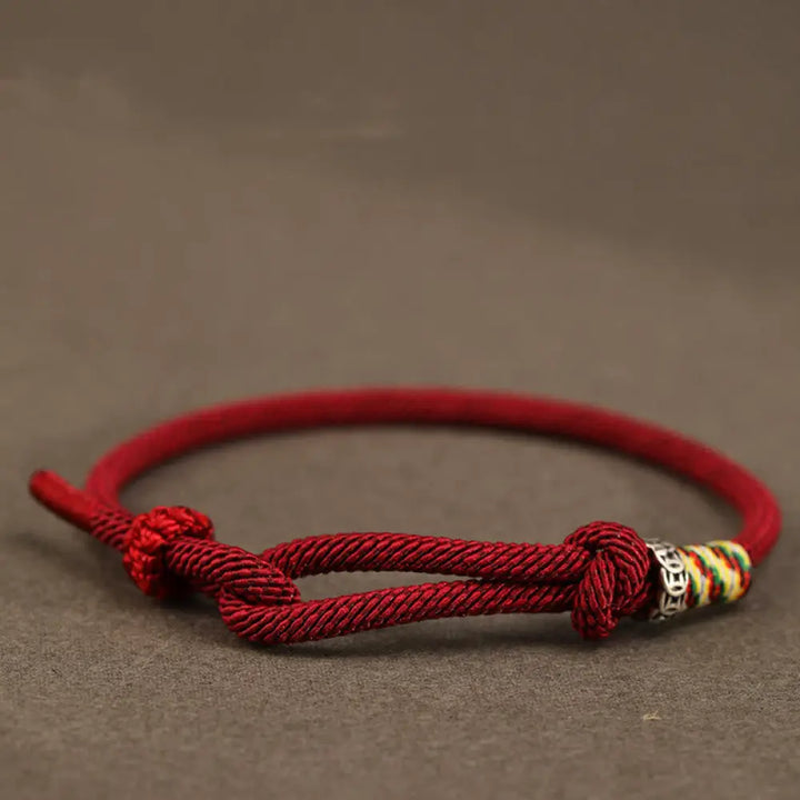 Buddha Stones Red String 925 Sterling Silver 999 Sterling Silver Coin Luck Bracelet - BWOOOH - Dark Red String / 925
