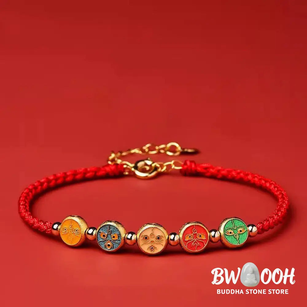 Buddha Stones Red String 925 Sterling Silver Five Ways God Of Wealth Connection Bracelet - BWOOOH - Bracelet