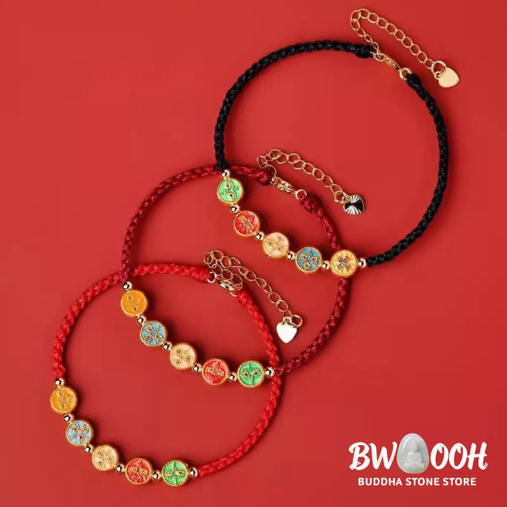 Buddha Stones Red String 925 Sterling Silver Five Ways God Of Wealth Connection Bracelet - BWOOOH - Bracelet