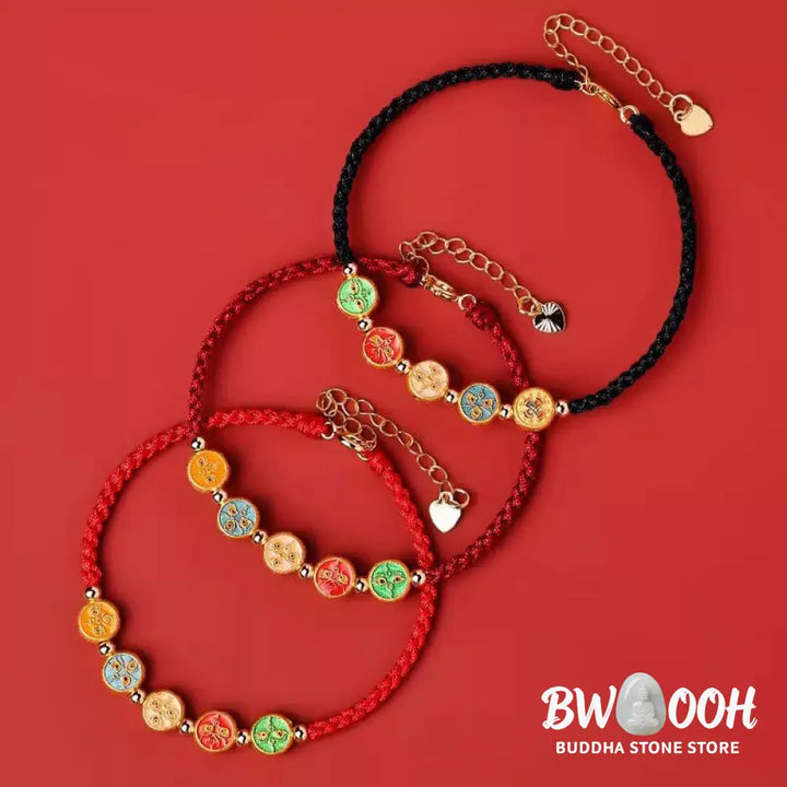 Buddha Stones Red String 925 Sterling Silver Five Ways God Of Wealth Connection Bracelet - BWOOOH - Bracelet