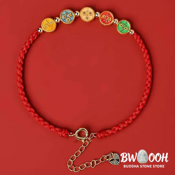 Buddha Stones Red String 925 Sterling Silver Five Ways God Of Wealth Connection Bracelet - BWOOOH - Bracelet
