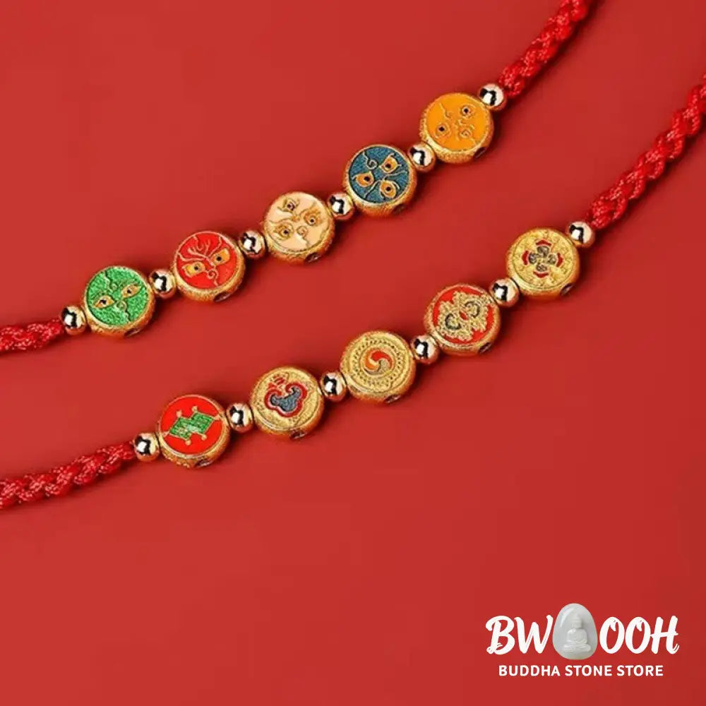 Buddha Stones Red String 925 Sterling Silver Five Ways God Of Wealth Connection Bracelet - BWOOOH - Bracelet