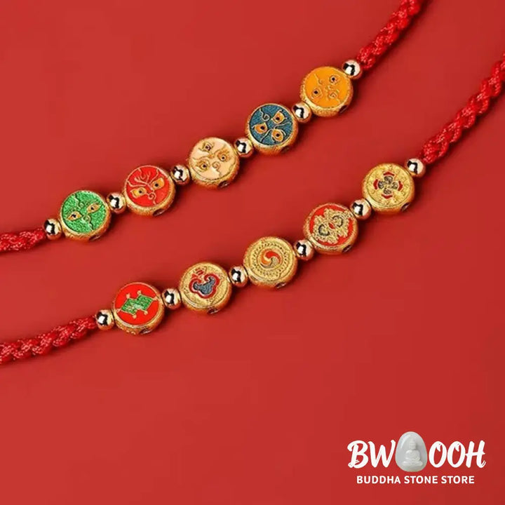 Buddha Stones Red String 925 Sterling Silver Five Ways God Of Wealth Connection Bracelet - BWOOOH - Bracelet