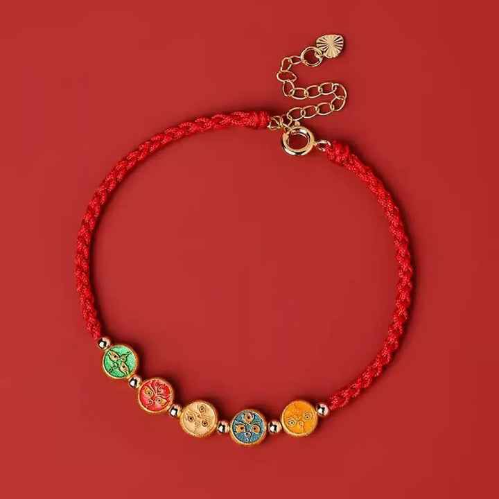 BWOOOH Red String 925 Sterling Silver Five Ways God Of Wealth Connection Bracelet - BWOOOH - Red String(Wrist