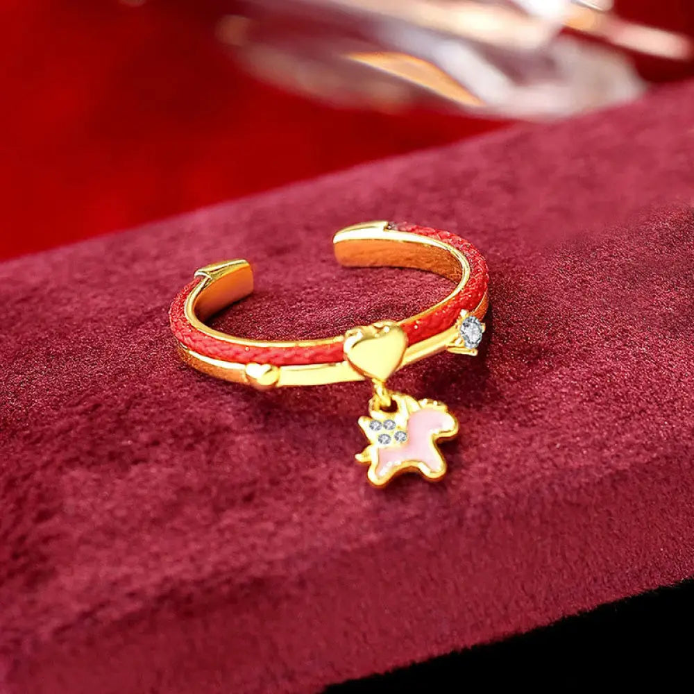 Buddha Stones Red String 925 Sterling Silver Luck Open Ring - Red String 925 Silver Golden Unicorn(Adjustable) - Ring