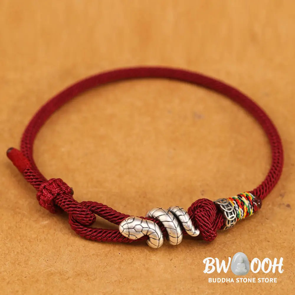 Buddha Stones Red String 925 Sterling Silver Year of the Snake Coin Ring Snake Luck Bracelet - BWOOOH - Bracelet