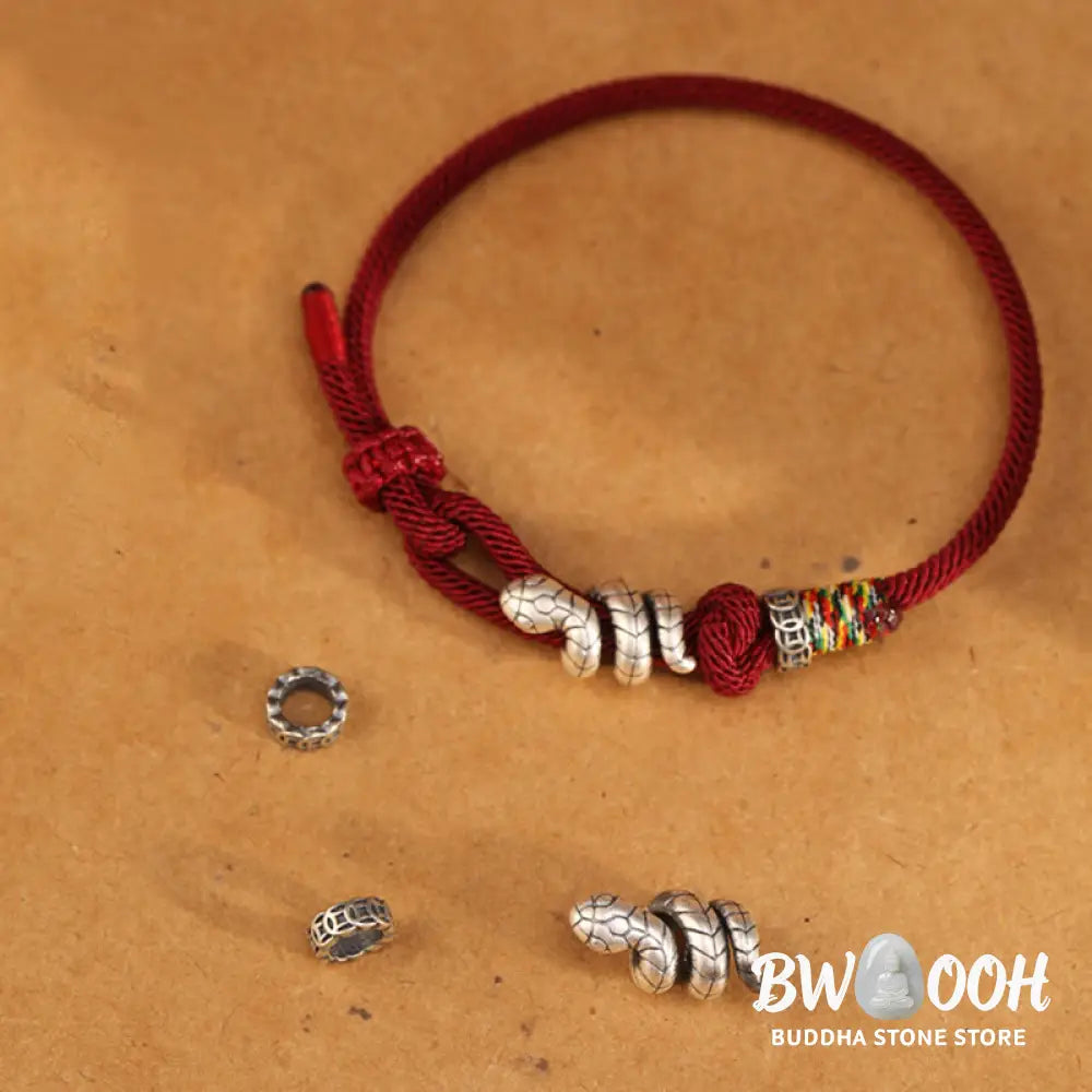Buddha Stones Red String 925 Sterling Silver Year of the Snake Coin Ring Snake Luck Bracelet - BWOOOH - Bracelet