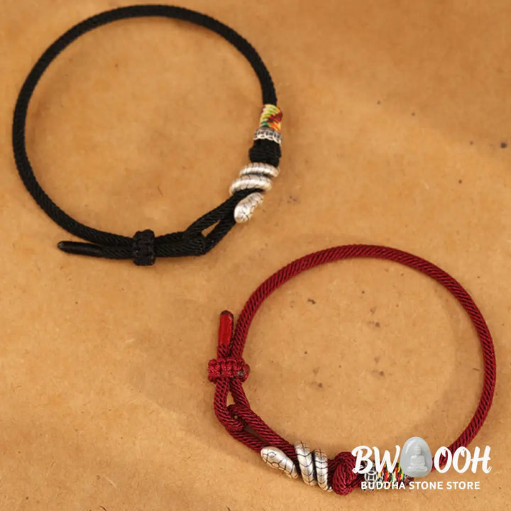 Buddha Stones Red String 925 Sterling Silver Year of the Snake Coin Ring Snake Luck Bracelet - BWOOOH - Bracelet