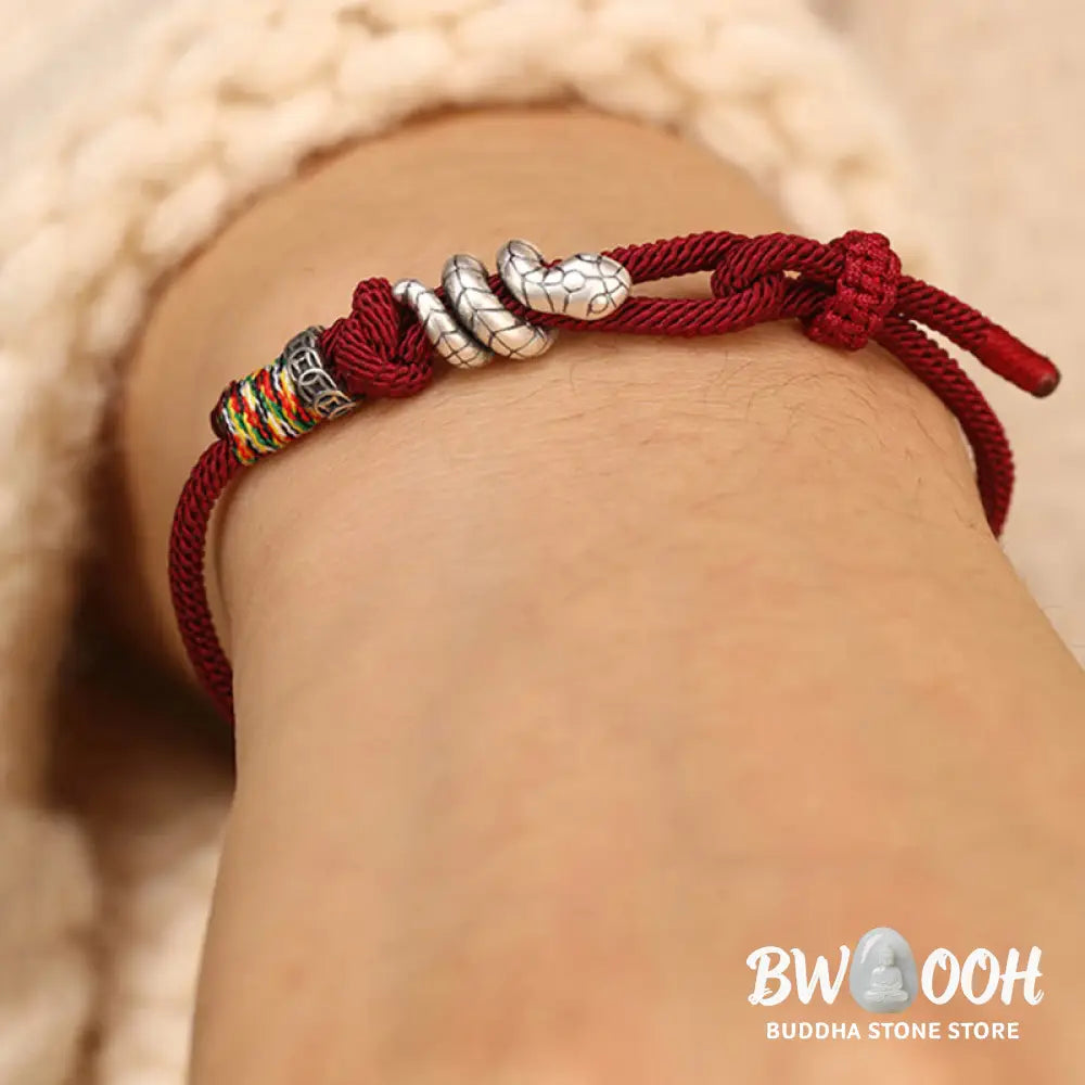 Buddha Stones Red String 925 Sterling Silver Year of the Snake Coin Ring Snake Luck Bracelet - BWOOOH - Bracelet