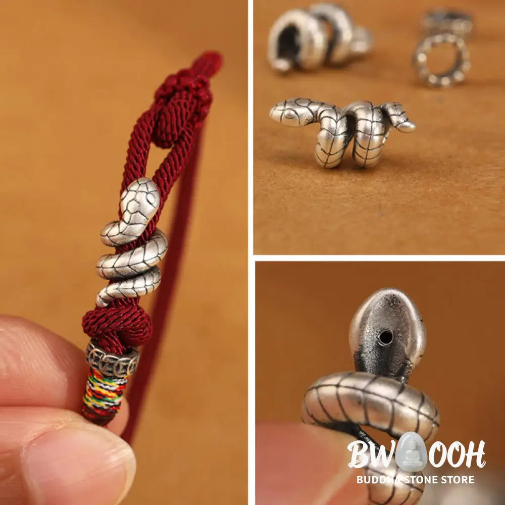 Buddha Stones Red String 925 Sterling Silver Year of the Snake Coin Ring Snake Luck Bracelet - BWOOOH - Bracelet