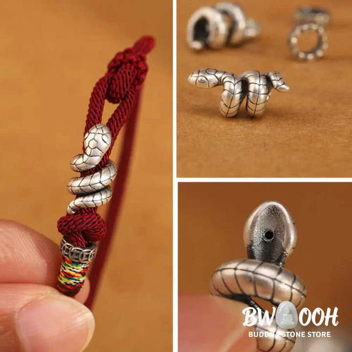 Buddha Stones Red String 925 Sterling Silver Year of the Snake Coin Ring Snake Luck Bracelet - BWOOOH - Bracelet