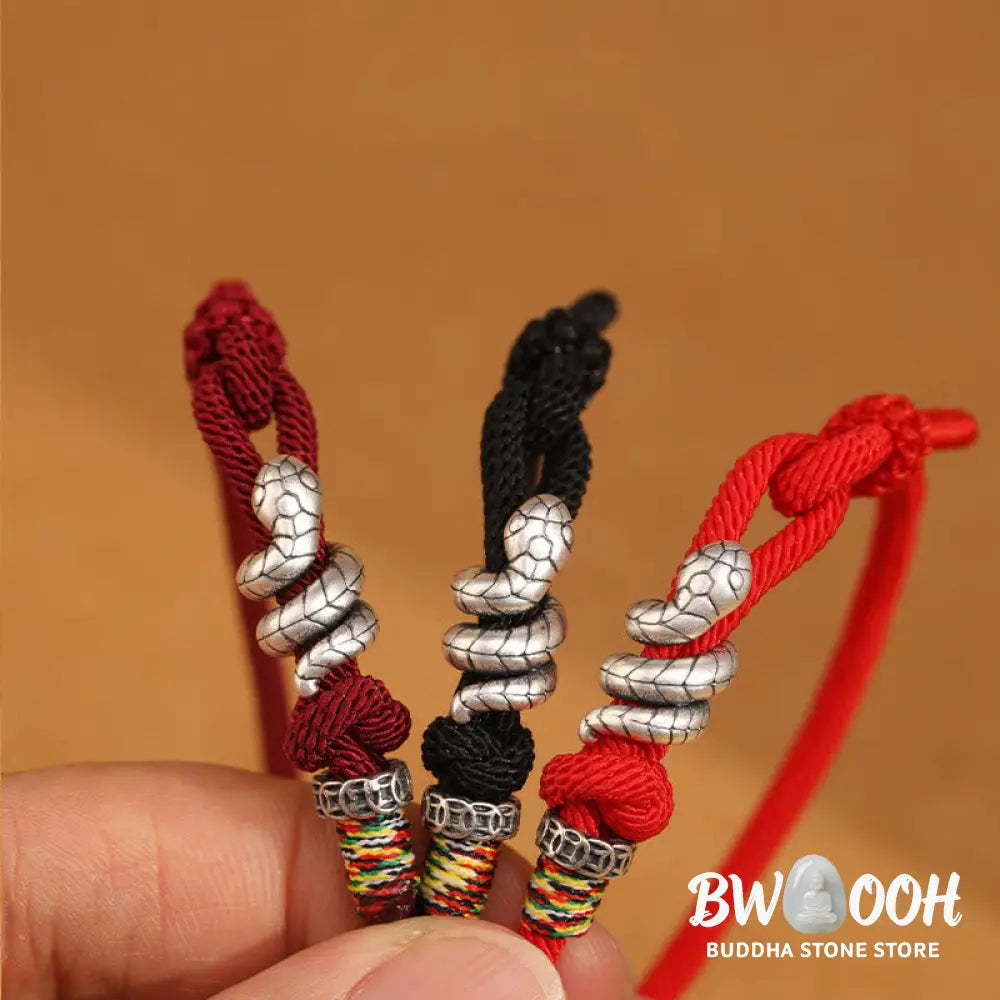 Buddha Stones Red String 925 Sterling Silver Year of the Snake Coin Ring Snake Luck Bracelet - BWOOOH - Bracelet