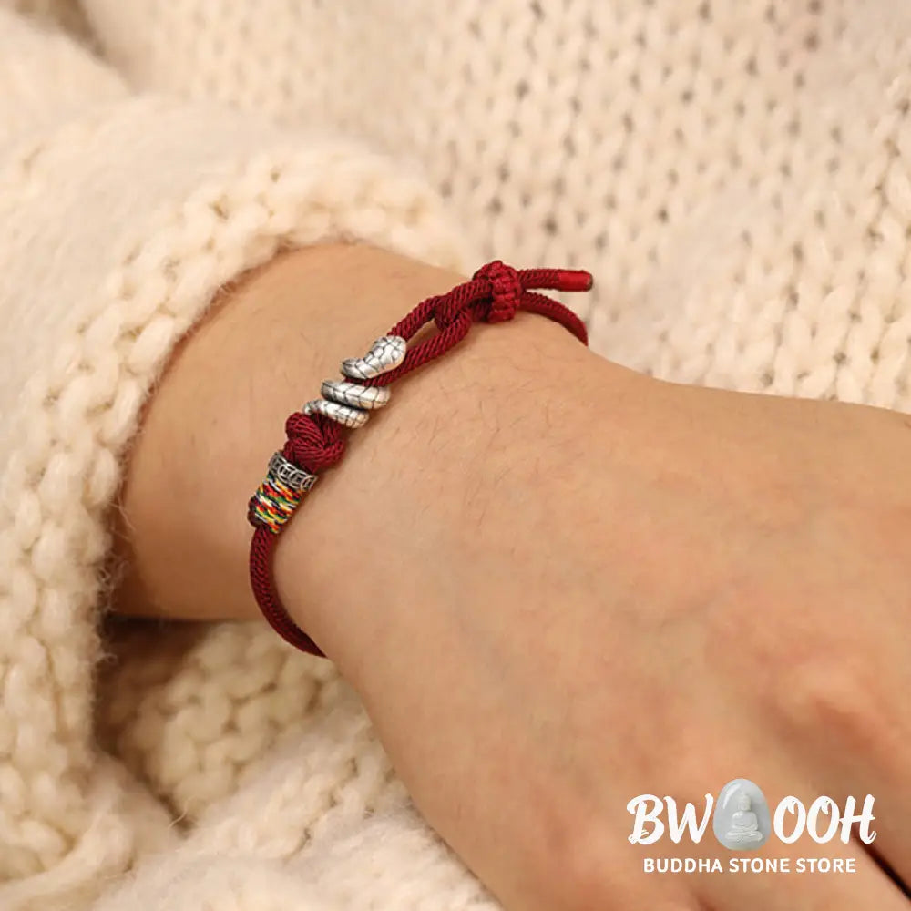 Buddha Stones Red String 925 Sterling Silver Year of the Snake Coin Ring Snake Luck Bracelet - BWOOOH - Bracelet