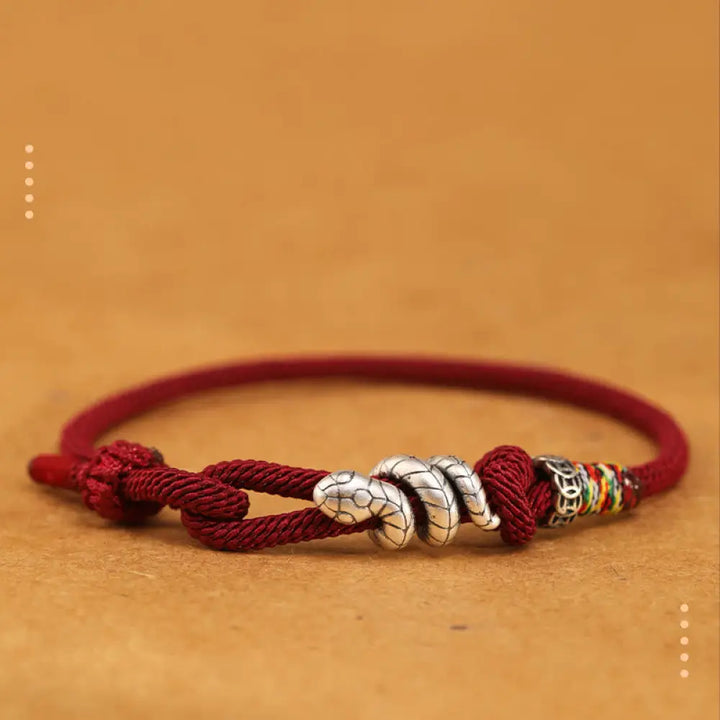 BWOOOH Red String 925 Sterling Silver Year of the Snake Coin Ring Snake Luck Bracelet - BWOOOH - Dark Red