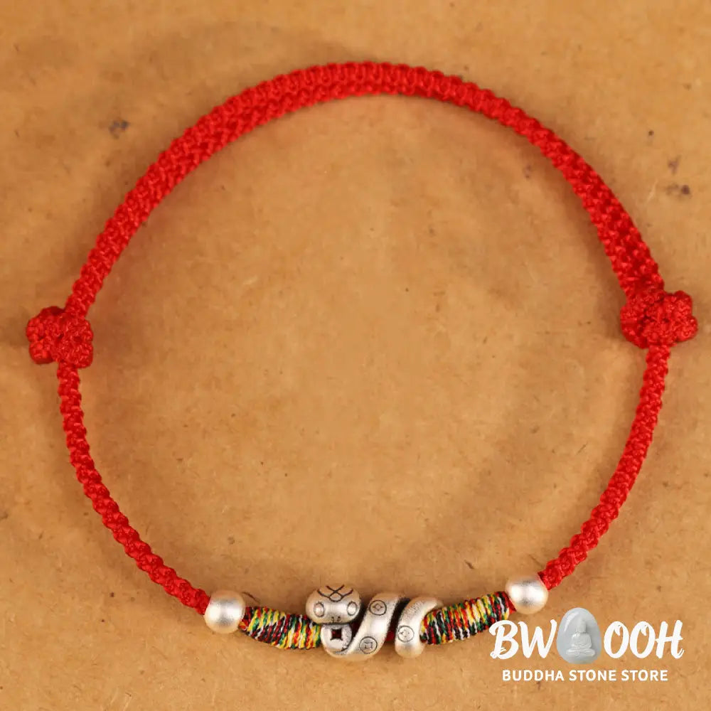 Buddha Stones Red String 999 Sterling Silver Year Of The Snake Anklet - Anklet