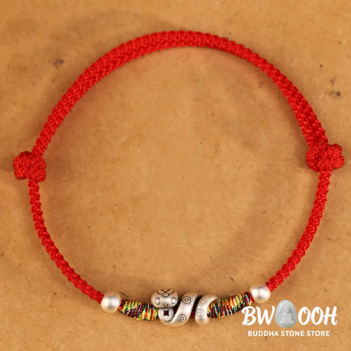 Buddha Stones Red String 999 Sterling Silver Year Of The Snake Anklet - Anklet