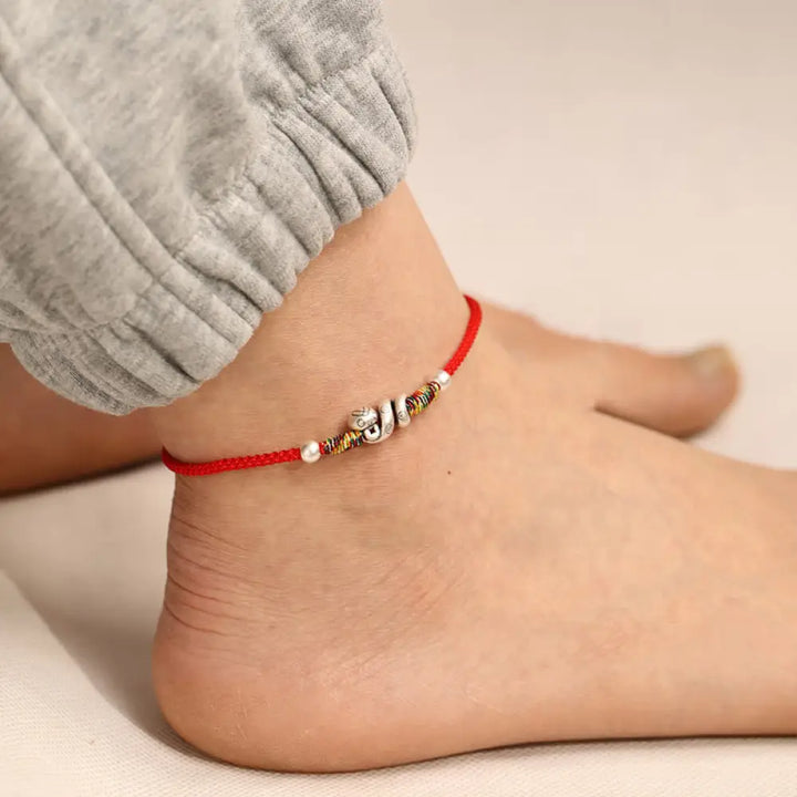 Buddha Stones Red String 999 Sterling Silver Year Of The Snake Anklet - Red String - Anklet